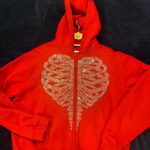 Cupids Curse Rhinestone skeleton hoodie
